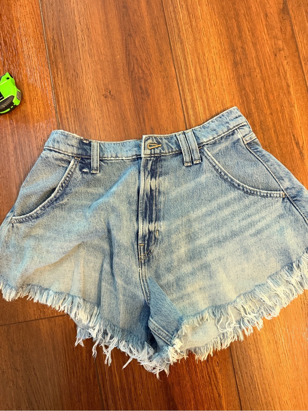 We The Free Light Blue High-Rise Frayed Hem Denim Shorts